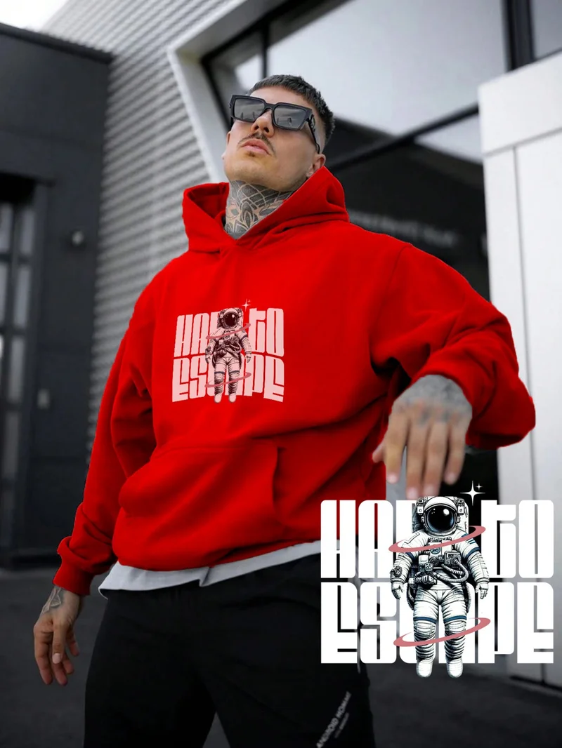 DogFish Women, Men's Sweatshirt Oversize Hard To Escape Printed Thick Red Lover Sweatshirt