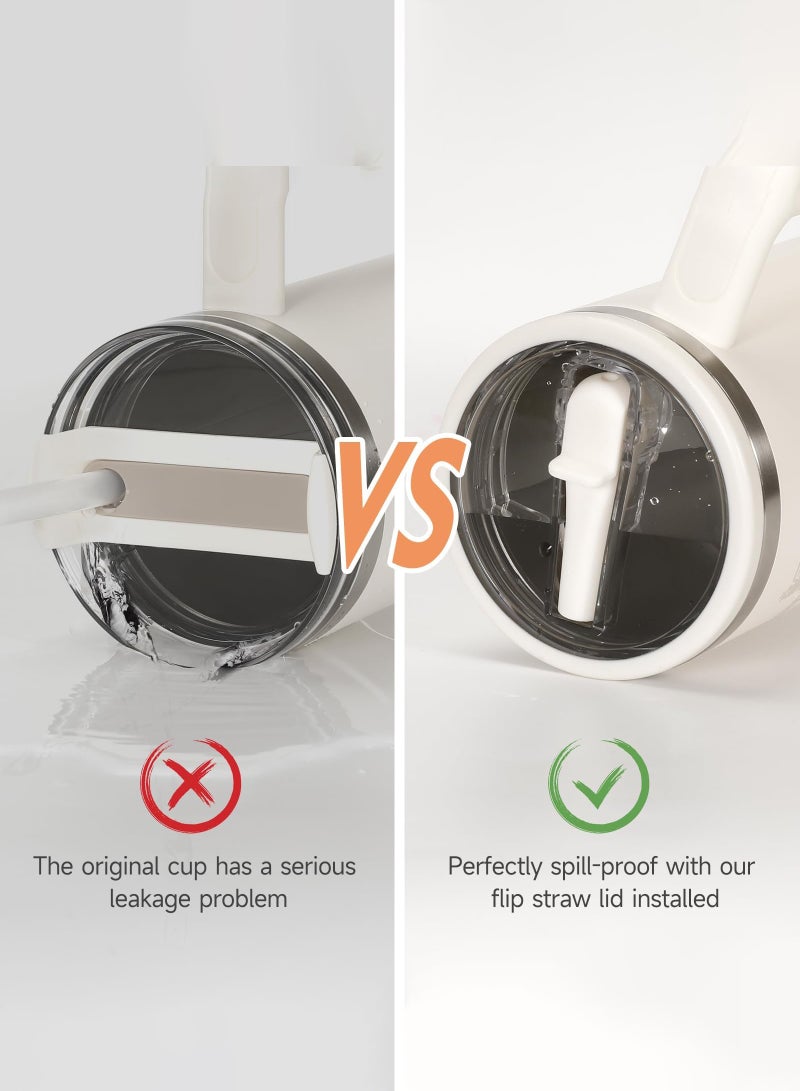 2 Pack 40 Oz Tumbler Flip Straw Lid Replacement Fit For Stanley Quencher Spill Proof Splash Resistant Tumbler Lids Reusable Tumbler Cover For Stanley Cup black  - Image 2