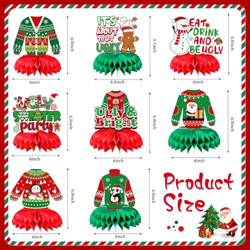 JULMELON 8PCS Ugly Sweater Party Decorations Honeycomb Centerpieces Ugly Sweater Christmas Party Centerpieces for Tables Ugly Sweater Table Decor 3D Table Toppers for Christmas Winter Party Supplies - Image 5