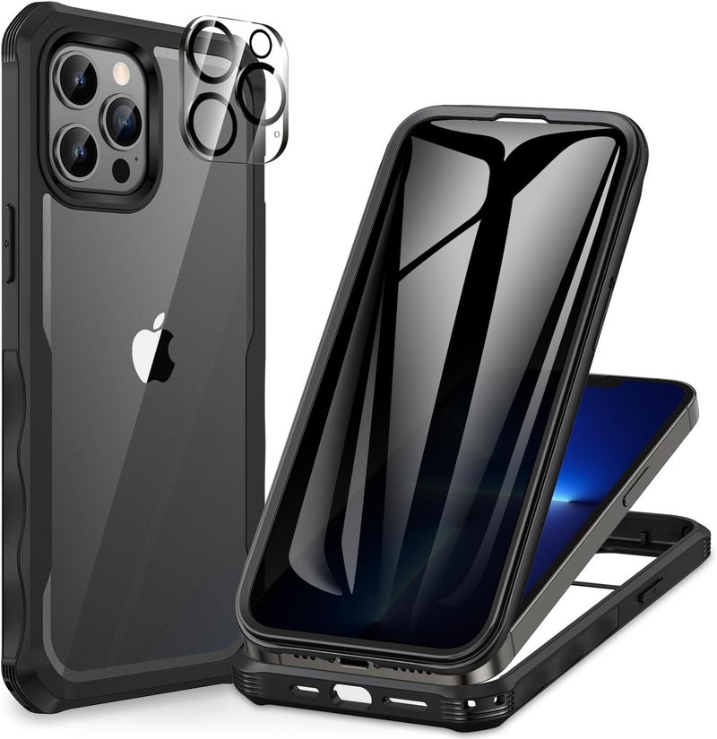 CENHUFO Compatible with iPhone 13 Pro Case Built-in Privacy Screen Protector with Camera Lens Protector, 360° Full Body Shockproof Case for iPhone 13 Pro with Anti Spy Screen -Black Multiple sizes - Image 1