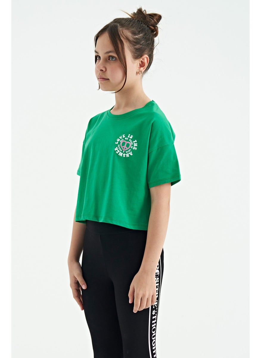 Tommy Life - Green Front Back Printed O Neck Low Shoulder Oversize Short Sleeve Girls T-Shirt - 75126 - Image 1