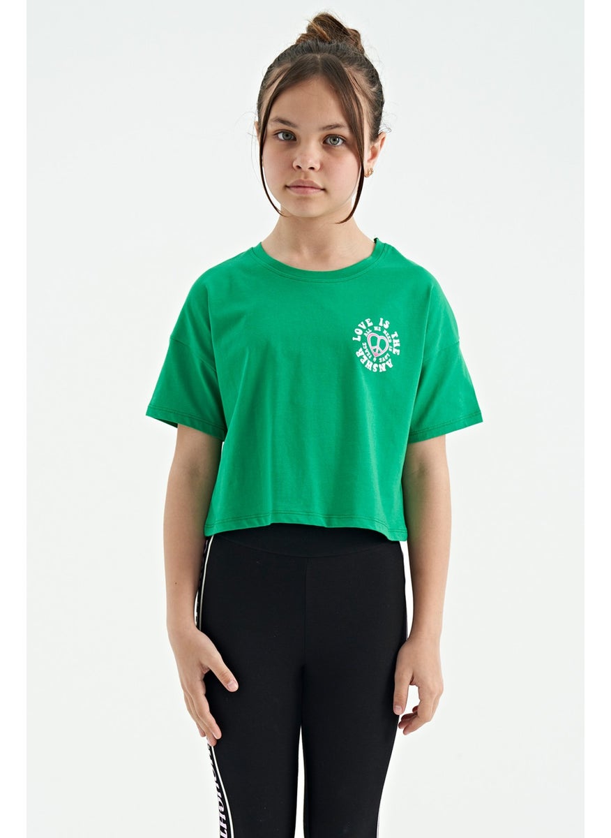 Tommy Life - Green Front Back Printed O Neck Low Shoulder Oversize Short Sleeve Girls T-Shirt - 75126 - Image 1