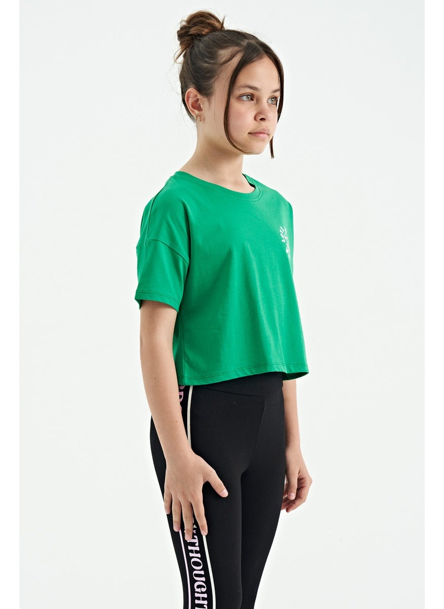 Tommy Life - Green Front Back Printed O Neck Low Shoulder Oversize Short Sleeve Girls T-Shirt - 75126 - Image 1