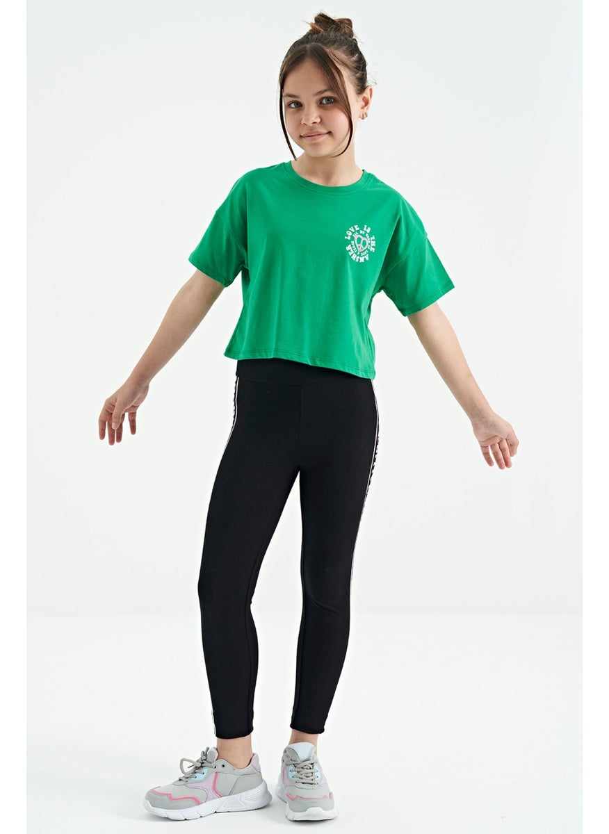 Tommy Life - Green Front Back Printed O Neck Low Shoulder Oversize Short Sleeve Girls T-Shirt - 75126 - Image 1
