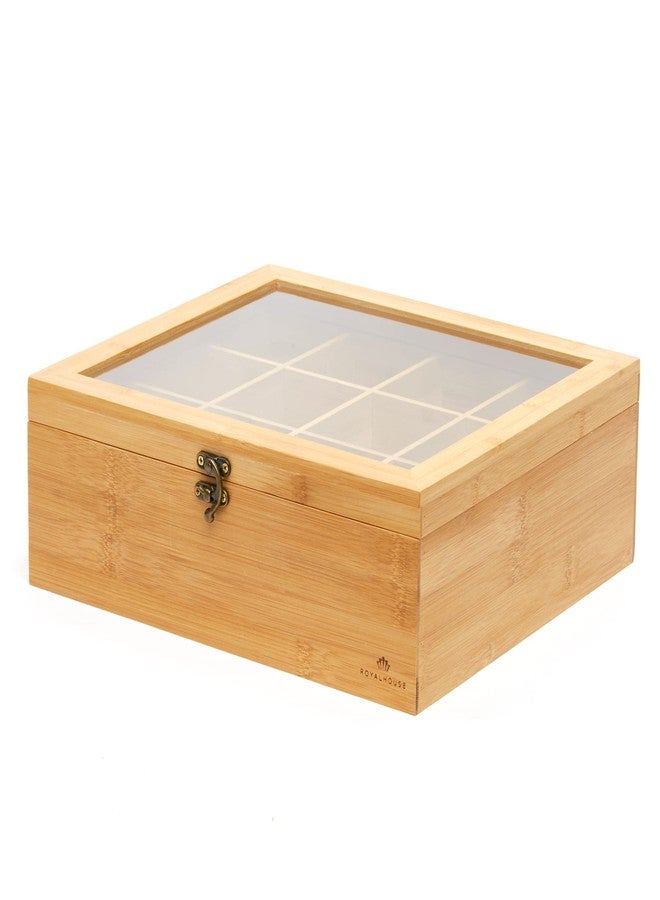 RoyalHouse Big Natural Bamboo Tea Storage Organizer with Clear Acrylic Top Window, 12 Compartments Eco-Friendly Tea Bag Holder, Multi-Functional Storage Box - Image 4