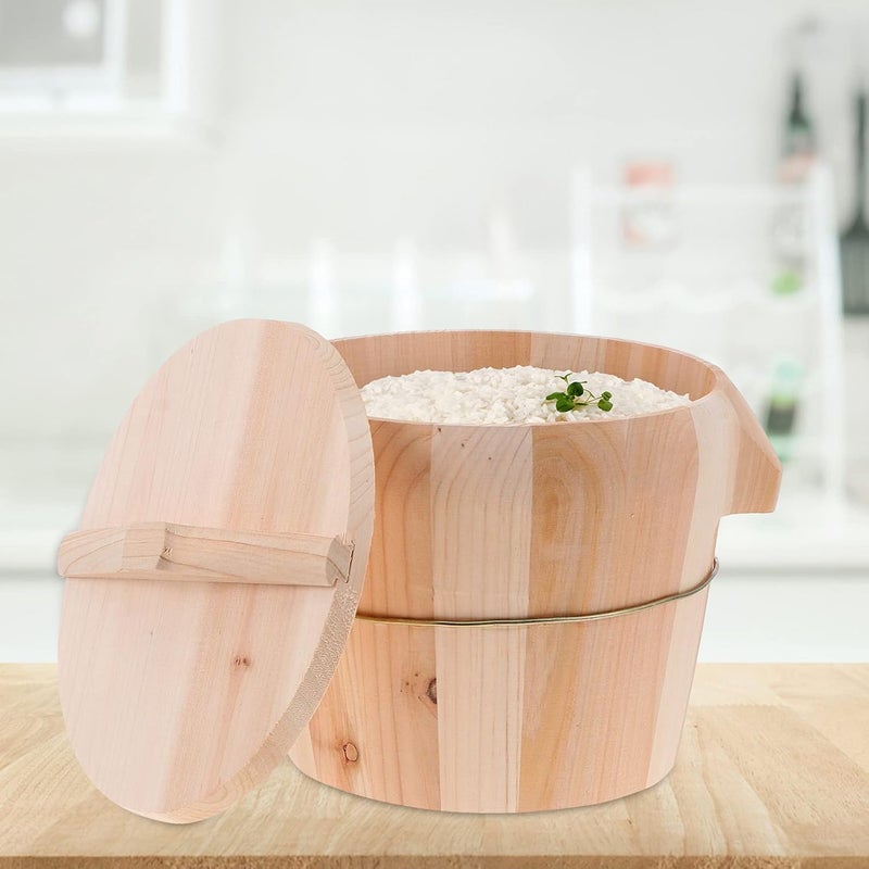 Japanese Rice Cooker Handmade Rice Steamer Bucket 21cm Wood Cooking Steamer Bamboo Steamer with Lid Rice Cooker Natural Wood Kitchenware for Asian Food Cereal Containers - Image 4
