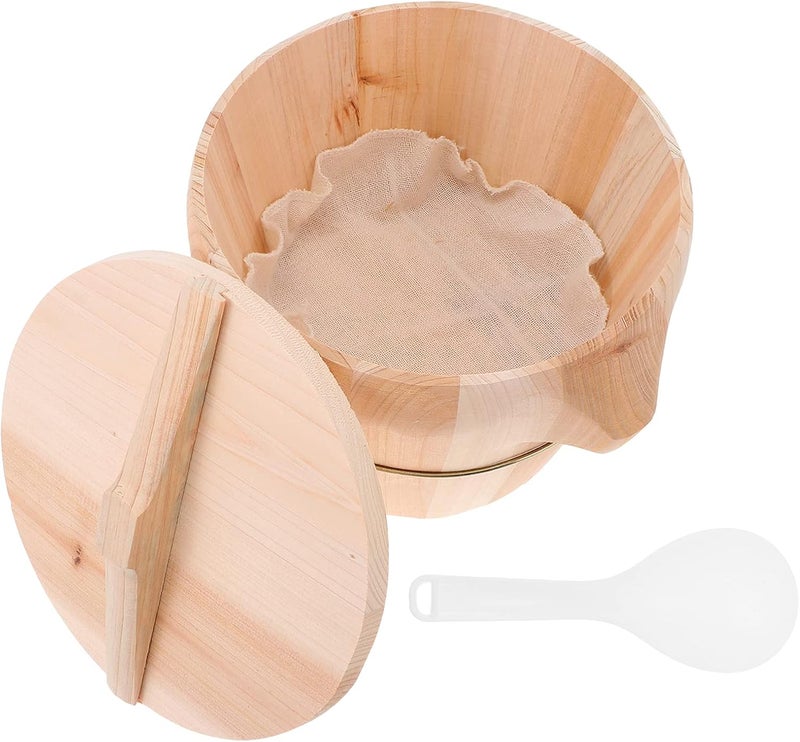 Japanese Rice Cooker Handmade Rice Steamer Bucket 21cm Wood Cooking Steamer Bamboo Steamer with Lid Rice Cooker Natural Wood Kitchenware for Asian Food Cereal Containers - Image 1