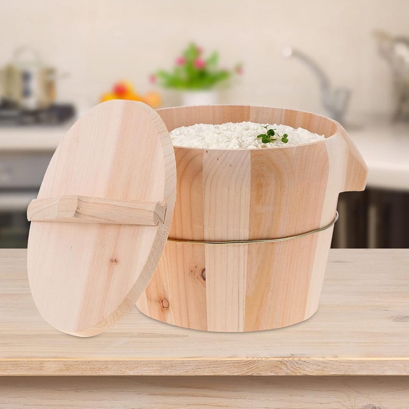 Japanese Rice Cooker Handmade Rice Steamer Bucket 21cm Wood Cooking Steamer Bamboo Steamer with Lid Rice Cooker Natural Wood Kitchenware for Asian Food Cereal Containers - Image 5