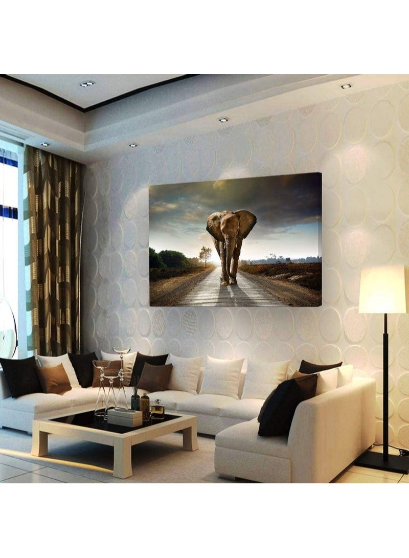 Muolunna Elephant Canvas Prints Wall Art 70x140 cm Wrap Framed Wall Painting for Living Room Bedroom Office, Modern Animal Artwork Home Decor, Large Decorative Canvas Wall Art - Image 2