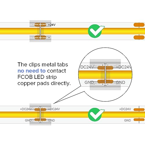 BTF-LIGHTING FCOB COB 50pcs 8mm 0.31in Transparent Connector Support FCOB 8mm Width 2 pin v+ v- Single Color LED Strip Corner Connection Only Adapted for 20AWG Wire(No Wires in The Packaging) - Image 4