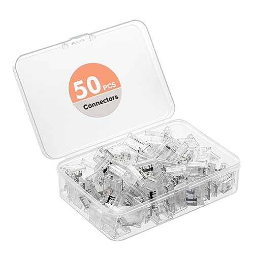 BTF-LIGHTING FCOB COB 50pcs 8mm 0.31in Transparent Connector Support FCOB 8mm Width 2 pin v+ v- Single Color LED Strip Corner Connection Only Adapted for 20AWG Wire(No Wires in The Packaging) - Image 1
