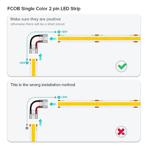 BTF-LIGHTING FCOB COB 50pcs 8mm 0.31in Transparent Connector Support FCOB 8mm Width 2 pin v+ v- Single Color LED Strip Corner Connection Only Adapted for 20AWG Wire(No Wires in The Packaging) - Image 3