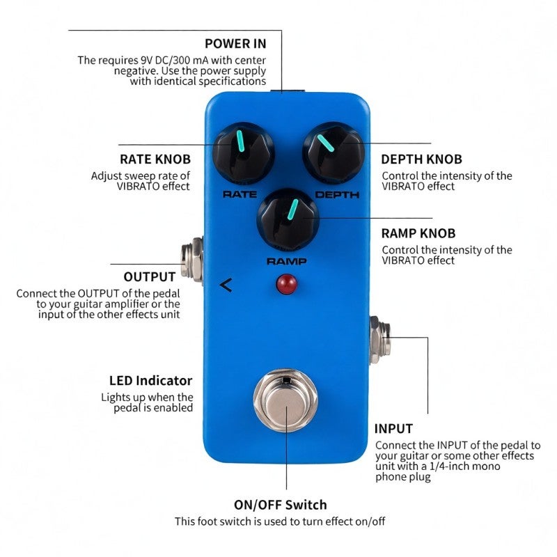 KOKKO Vibrato Electric Guitar Effect Pedal: Blue Full Metal Shell, 3 Functional Knobs, True Bypass - Compact Durable Design for Electric Guitar Players - Image 5