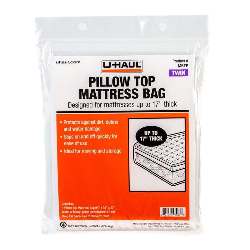 U-Haul UHaul Pillow Top Twin Mattress Bag  Moving  Storage Cover for Mattress or Box Spring  94 x 39 x 17 