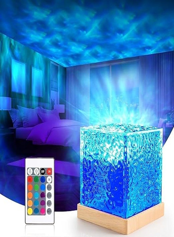 PTSCS Projector Lights Ocean Wave, 3D Water Wave Effect LED Night Light, Crystal Table Lamp with Remote (Blue) - Image 1