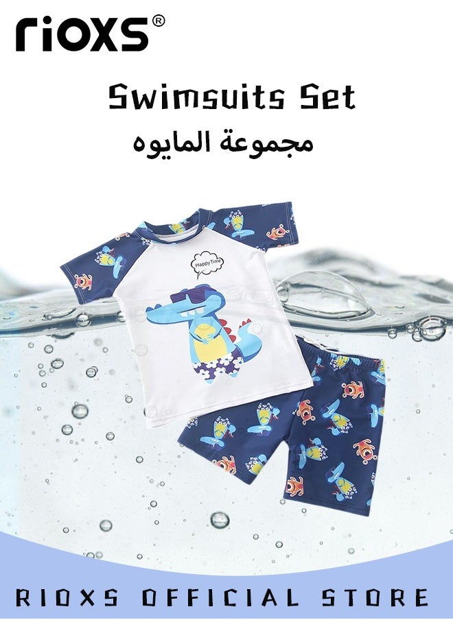 RIOXS - Toddlers Boys 2 Piece Rash Guard Swimsuits Set Swimsuit With Bathing Cap Bathing Cap And Earplug(Pack Of 4) - Image 1