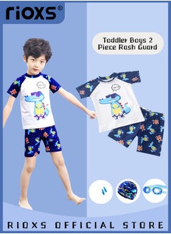 RIOXS Toddlers Boys 2 Piece Rash Guard Swimsuits Set Swimsuit With Bathing Cap Bathing Cap And Earplug(Pack Of 4)  - Image 2