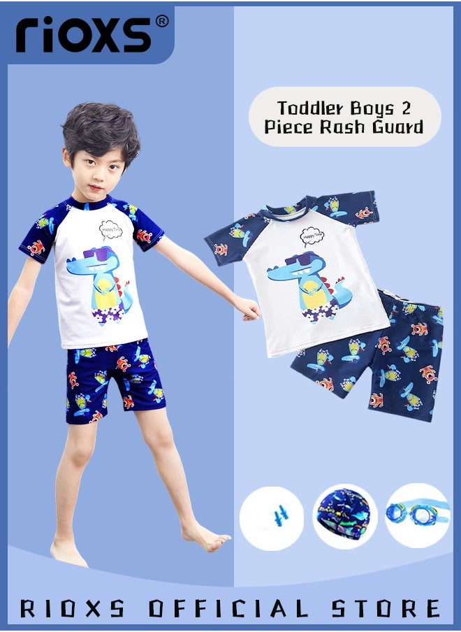 RIOXS - Toddlers Boys 2 Piece Rash Guard Swimsuits Set Swimsuit With Bathing Cap Bathing Cap And Earplug(Pack Of 4) - Image 1