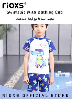 RIOXS Toddlers Boys 2 Piece Rash Guard Swimsuits Set Swimsuit With Bathing Cap Bathing Cap And Earplug(Pack Of 4)  - Image 4