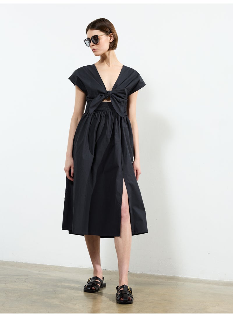 French Connection Barletta Poplin Tie Midi Dress - Image 4