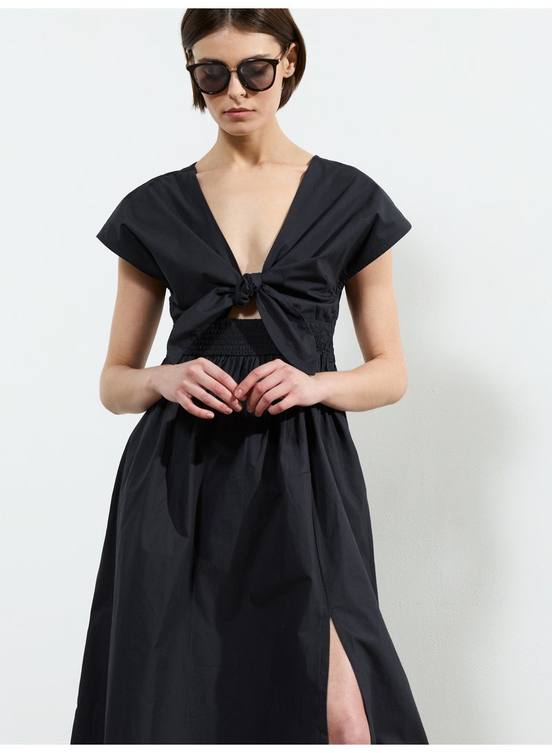 French Connection Barletta Poplin Tie Midi Dress - Image 1