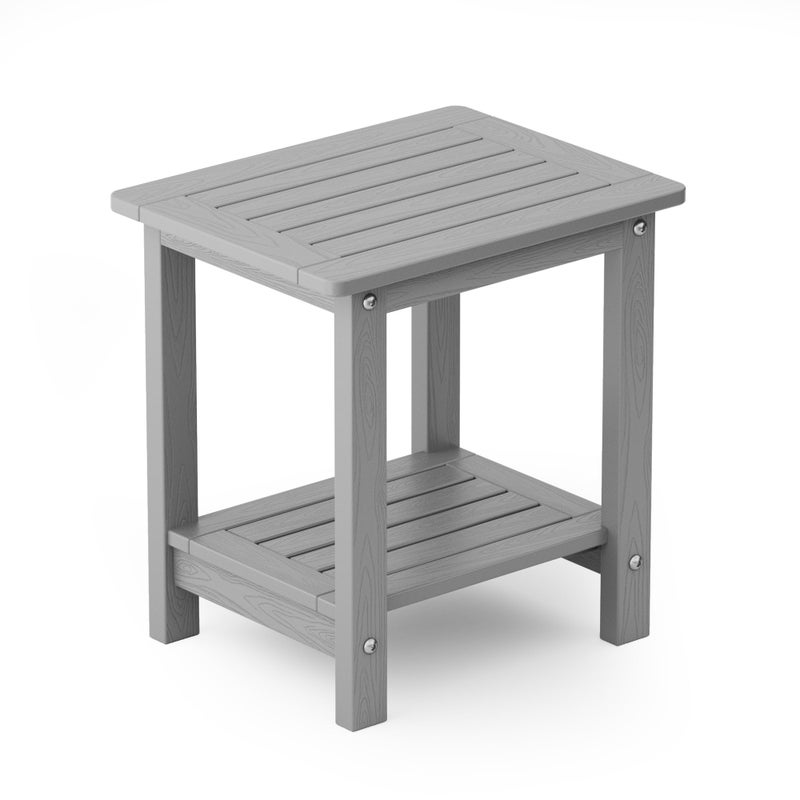 YEFU Outdoor Side Table for Patio: 16" HIPS Weather - Resistant Adirondack Tables - Waterproof Small Square End Tables for Backyard Pool Porch Balcony - Indoor Outdoor Double Layer Table Grey - Image 1