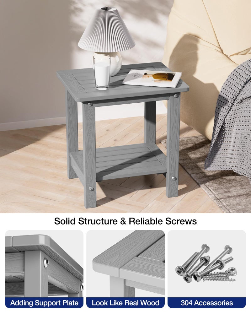 YEFU Outdoor Side Table for Patio: 16" HIPS Weather - Resistant Adirondack Tables - Waterproof Small Square End Tables for Backyard Pool Porch Balcony - Indoor Outdoor Double Layer Table Grey - Image 4