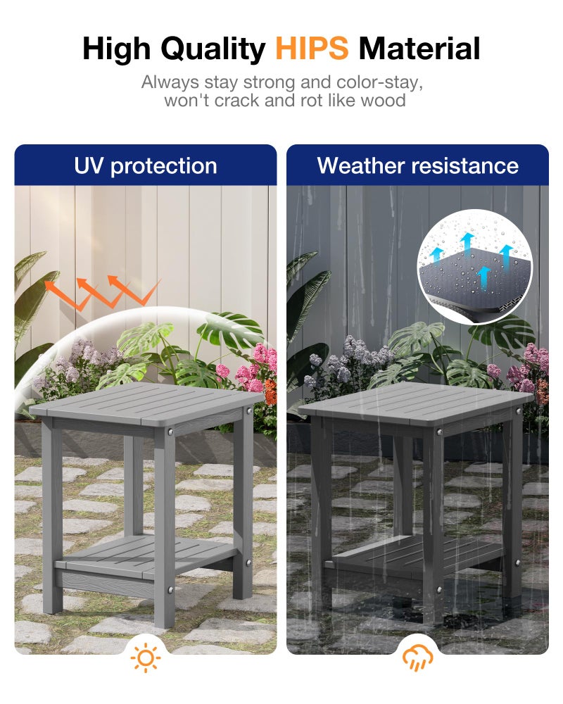 YEFU Outdoor Side Table for Patio: 16" HIPS Weather - Resistant Adirondack Tables - Waterproof Small Square End Tables for Backyard Pool Porch Balcony - Indoor Outdoor Double Layer Table Grey - Image 3