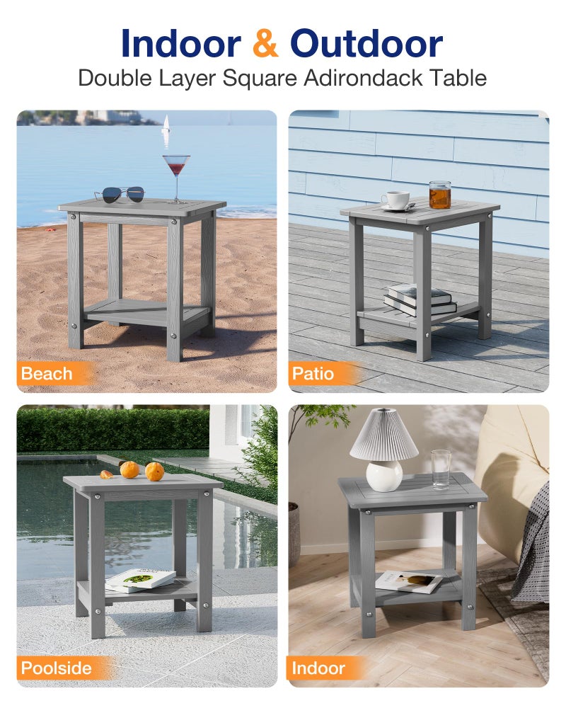 YEFU Outdoor Side Table for Patio: 16" HIPS Weather - Resistant Adirondack Tables - Waterproof Small Square End Tables for Backyard Pool Porch Balcony - Indoor Outdoor Double Layer Table Grey - Image 5
