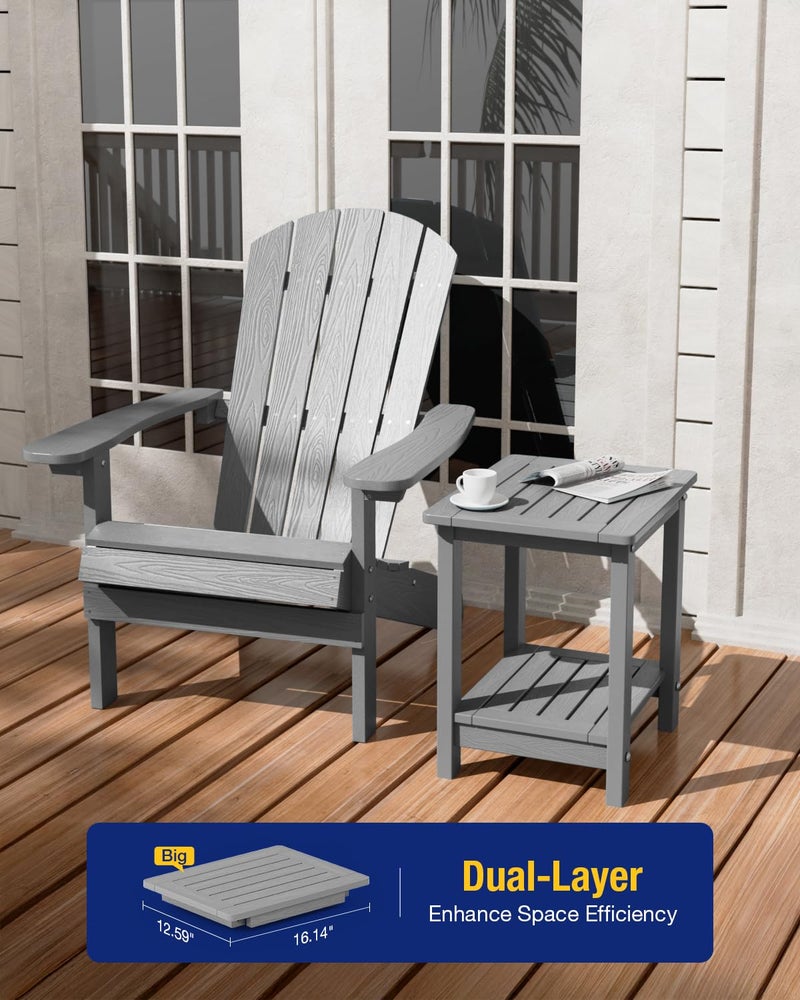YEFU Outdoor Side Table for Patio: 16" HIPS Weather - Resistant Adirondack Tables - Waterproof Small Square End Tables for Backyard Pool Porch Balcony - Indoor Outdoor Double Layer Table Grey - Image 2