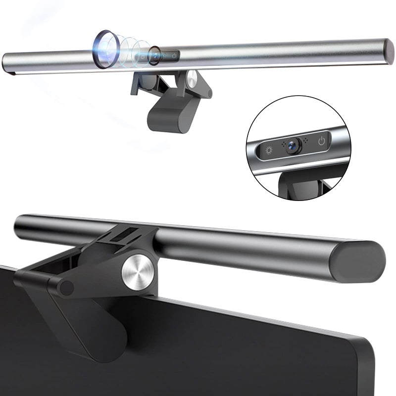 Monitor Light Bar with Webcam, USB Powered Screen Light Bar, Eye Protecting Monitor Light Lamp, Dimmable LED Computer Light, Touch Control, Desk Lamp for Video Conferencing/Anchor/Programmer - Image 1