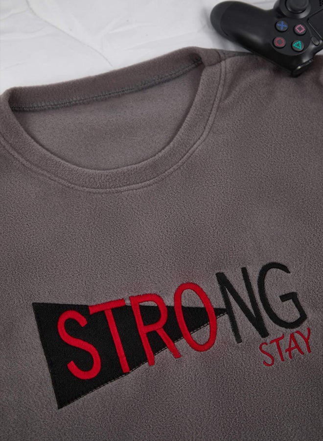 trendyol Anthracite Regular Cut Embroidered Fleece/Winter Pajama Set - Image 2