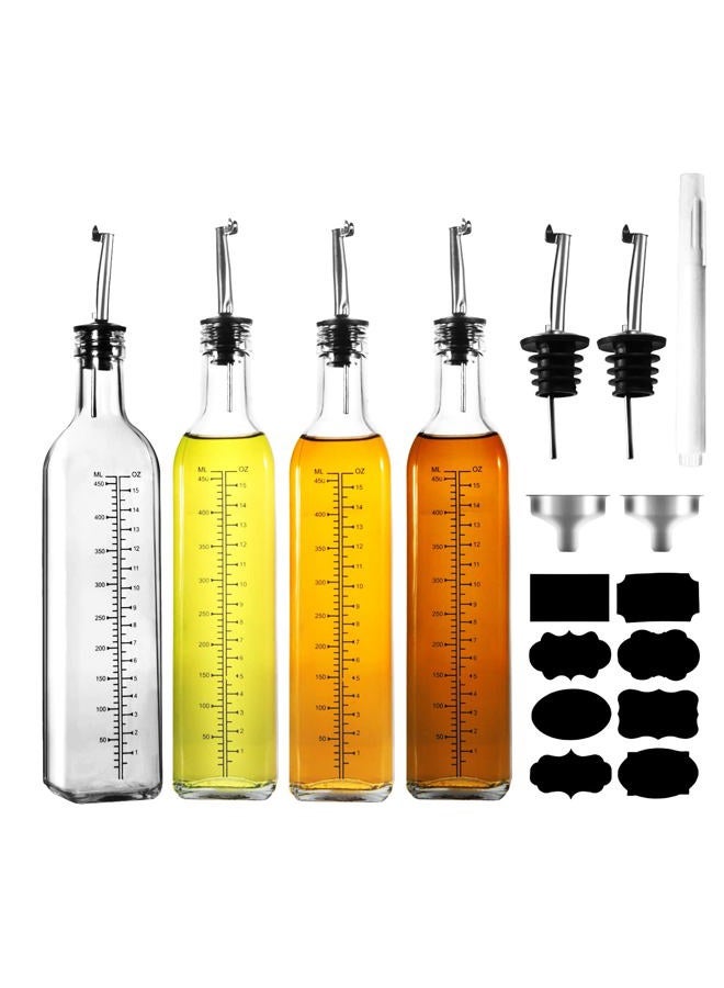 WERTIOO 17 OZ Olive Oil Dispenser Bottle, 4 Pack Glass Oil and Vinegar Dispenser Set Oil Container with Funnel & Pen and Tag for Kitchen - Image 1