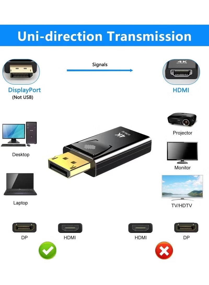محول DisplayPort إلى HDMI بدقة 4K، طقم من قطعتين، محول DP أحادي الاتجاه من الكمبيوتر إلى شاشة HDMI، محول DP Display Port إلى HDMI بدقة 4K ألترا HD (ذكري إلى أنثى)، متوافق مع Lenovo وDell وHP وغيرها من العلامات التجارية - Image 3