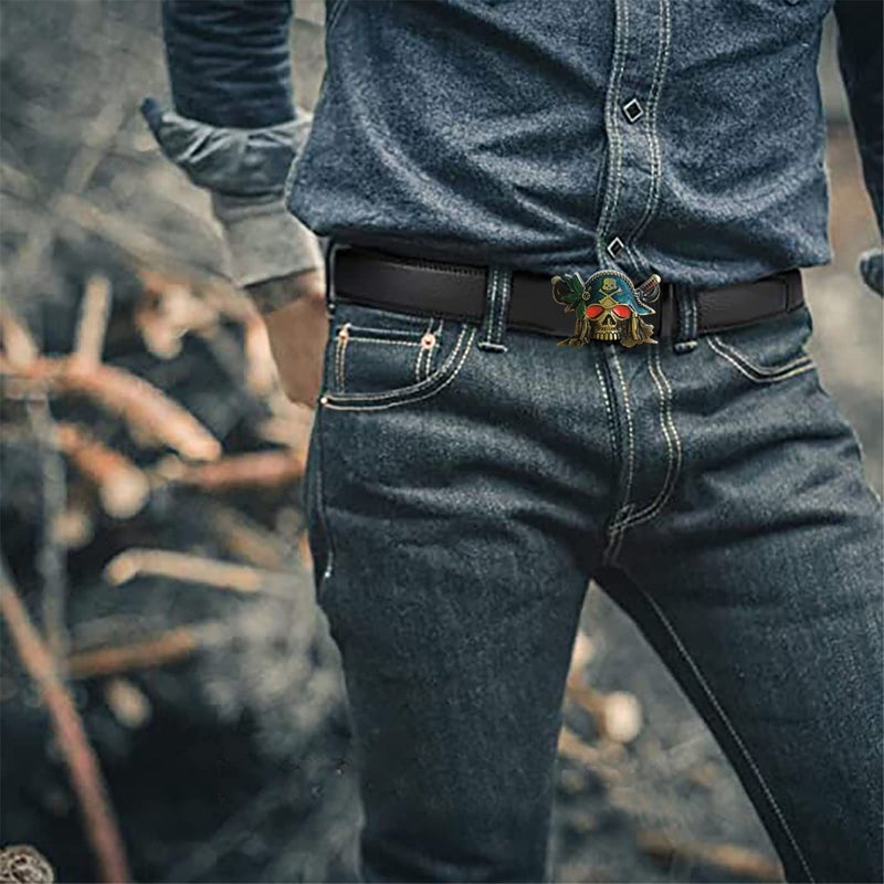 Moolecole حزام موولكول للرجال بتصميم جمجمة القراصنة مع مشبك كبير، حزام موضة بانك أسود - Image 5