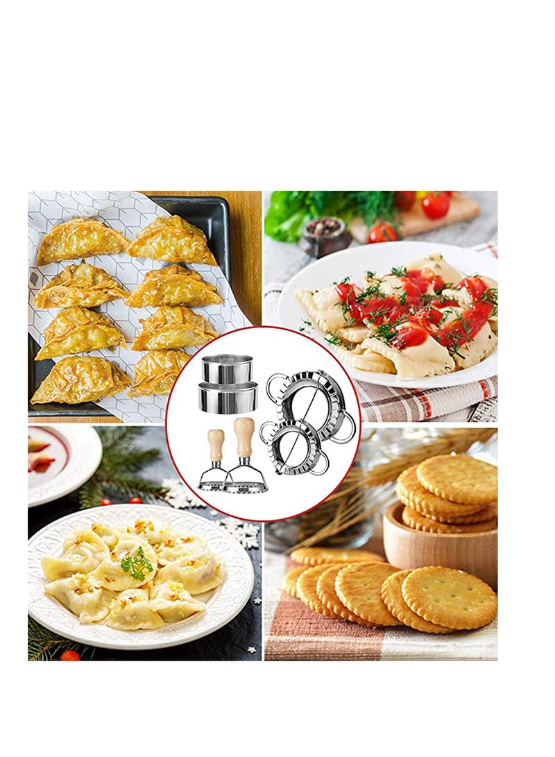 SYOSI طقم صانع الرابولي المصنوع من الفولاذ المقاوم للصدأ، ختام صانع قطع الشكل المستدير مع مقبض خشبي مع مجموعات صانعة الزلابية، مطبخ للطهي، صنع الزلابية للمحترفين، المبتدئين - Image 3