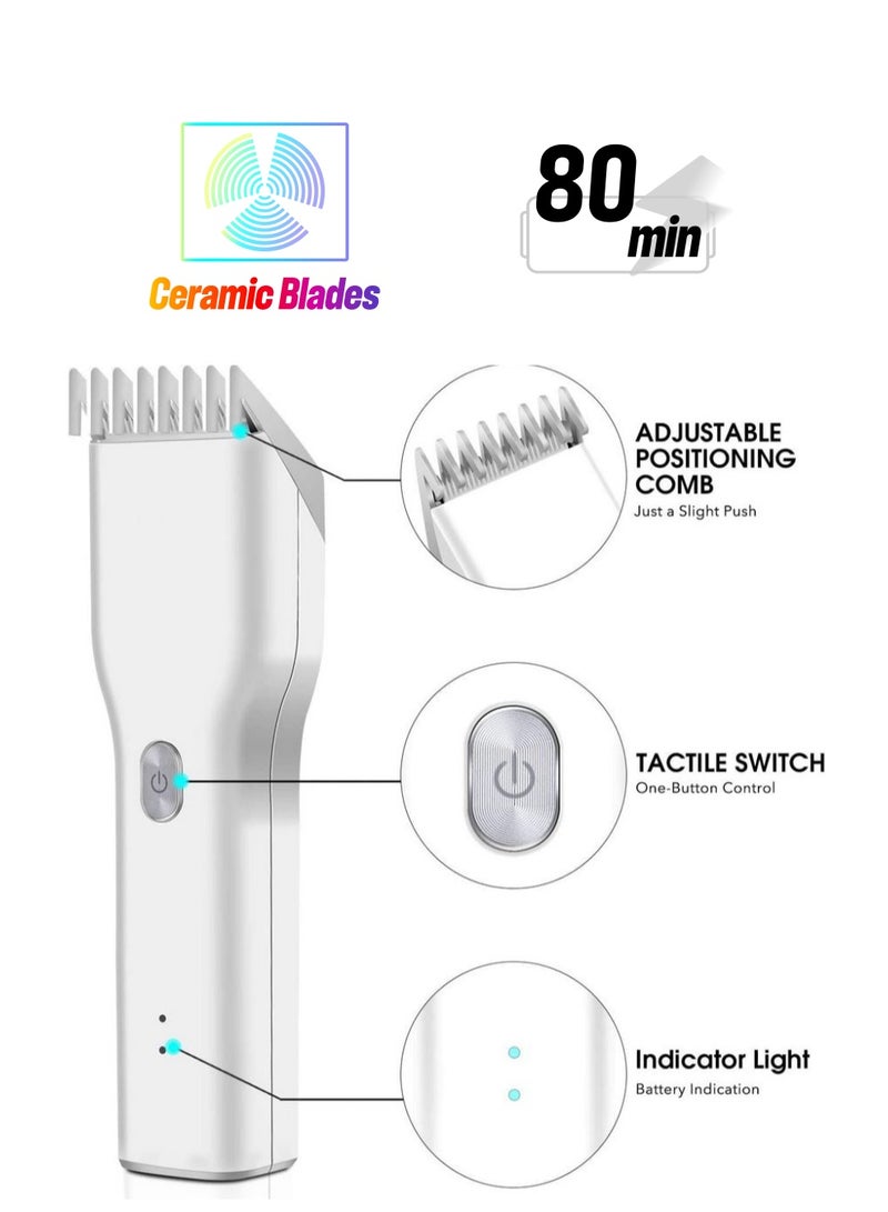 Electric Hair Clippers for Men, Professional Cordless Head Shaver USB Rechargeable Men's Hair Clippers One Button Locks Haircut Lengths from 0.7-21mm for Family Use (USB Cable Included) (White). - Image 1