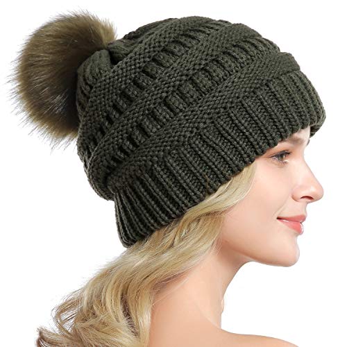 QUEENFUR Women Knit Slouchy Beanie Chunky Baggy Hat with Faux Fur Pompom Winter Soft Warm Ski Cap - Image 4