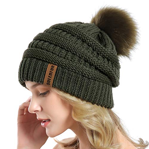 QUEENFUR Women Knit Slouchy Beanie Chunky Baggy Hat with Faux Fur Pompom Winter Soft Warm Ski Cap - Image 2