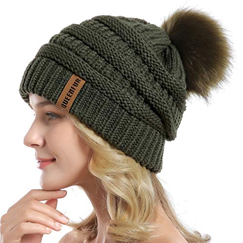 QUEENFUR Women Knit Slouchy Beanie Chunky Baggy Hat with Faux Fur Pompom Winter Soft Warm Ski Cap - Image 3