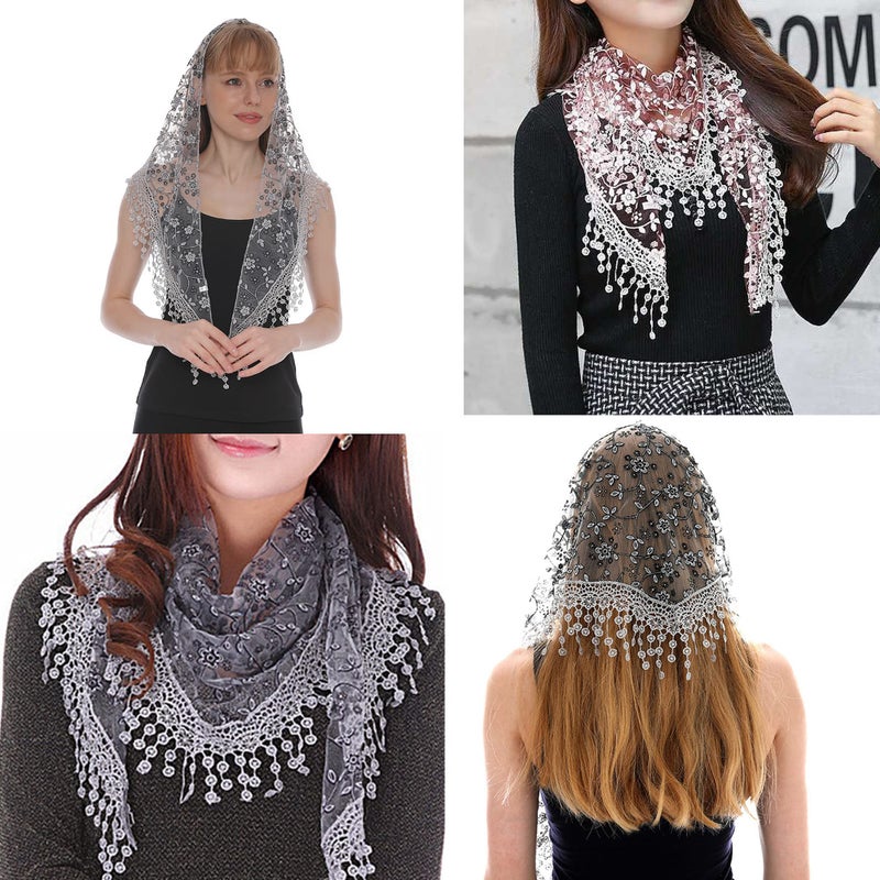 YOUR SMILE Lightweight Soft Leaf Lace Fringes Triangular Floral Fashion Towel Scarf Wrap for Women (Beige) - Image 5