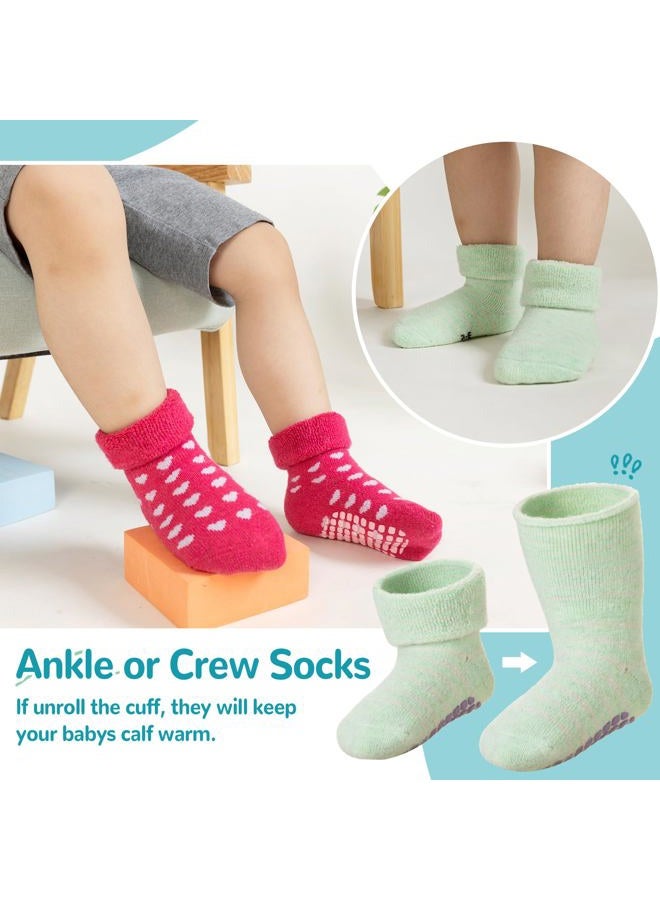 Eocom 6 Pairs Baby Boy Girl Non Slip Socks Child Toddler Winter Thick Soft Wool Kids Warm Socks with Grips(Stripe/Heart, 0-12 Months) - Image 4