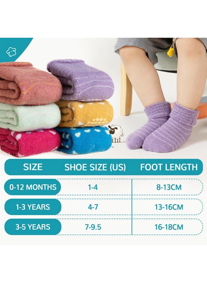 Eocom 6 Pairs Baby Boy Girl Non Slip Socks Child Toddler Winter Thick Soft Wool Kids Warm Socks with Grips(Stripe/Heart, 0-12 Months) - Image 5