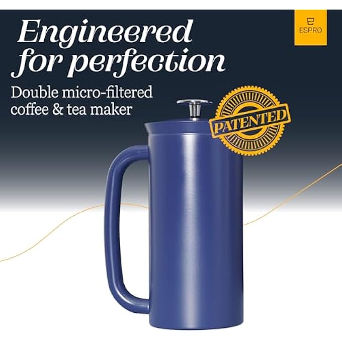 إسبرو ماكينة تحضير القهوة والشاي P7 الفرنسية ذات الجدار المزدوج المصنوعة من الفولاذ المقاوم للصدأ مع فلتر دقيق للحفاظ على المشروبات ساخنة لفترة أطول، مثالية للمنزل، أزرق إيجي، 18 أونصة - Image 4