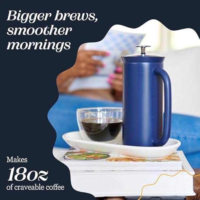 إسبرو ماكينة تحضير القهوة والشاي P7 الفرنسية ذات الجدار المزدوج المصنوعة من الفولاذ المقاوم للصدأ مع فلتر دقيق للحفاظ على المشروبات ساخنة لفترة أطول، مثالية للمنزل، أزرق إيجي، 18 أونصة - Image 5