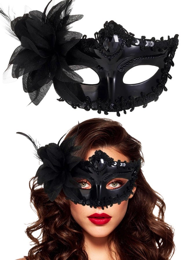 Flower Masquerade Masks Lace Mask, Halloween Mardi Gras Party Costume For Women - Image 1