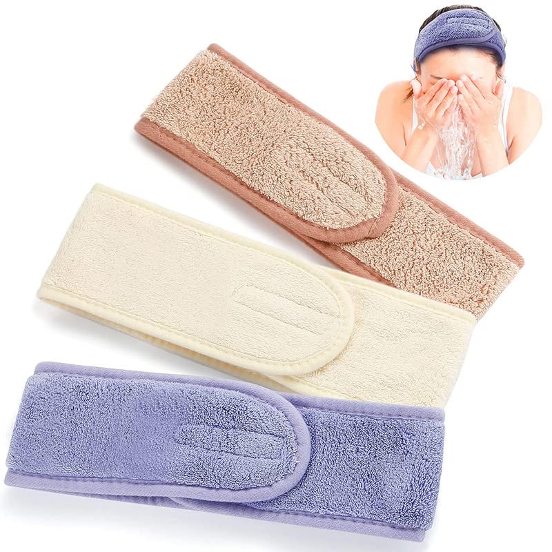 CHIROGRAPHY CHIROGRAPHYSpa Facial Headband 3 Pcs Adjustable Velvet Makeup Head Wrap With Magic Tape Sweat Hair Towel For Sport Face Wash Shower For Girls Women Multicolor - Image 1