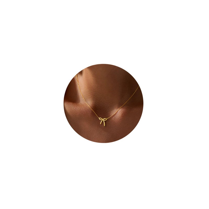 Yoosteel Easter Gifts for Women - Dainty 14K-Gold-Plate Bow Necklaces Cute Choker Small Pendant Chain Necklaces for Women Trendy Jewelry Gift - Image 1