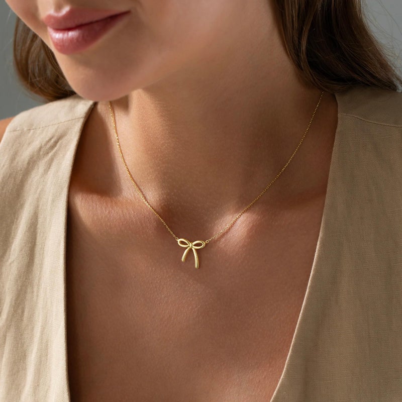 Yoosteel Easter Gifts for Women - Dainty 14K-Gold-Plate Bow Necklaces Cute Choker Small Pendant Chain Necklaces for Women Trendy Jewelry Gift - Image 2