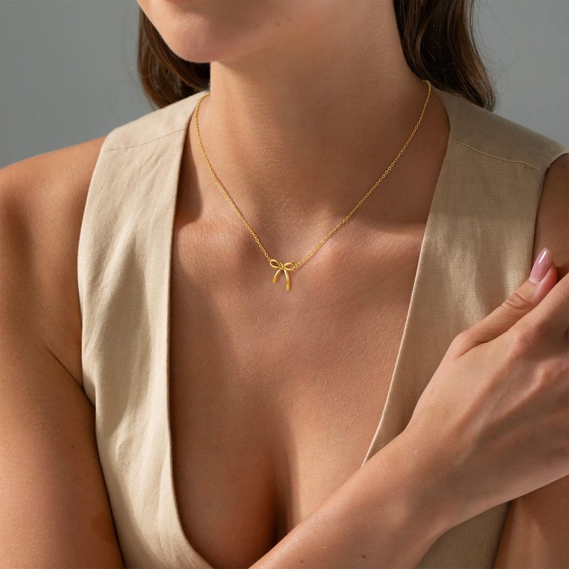 Yoosteel Easter Gifts for Women - Dainty 14K-Gold-Plate Bow Necklaces Cute Choker Small Pendant Chain Necklaces for Women Trendy Jewelry Gift - Image 3